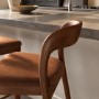 Set of 4 Rust Upholstered Kitchen Stools with Walnut Solid Wood Frames - Uma