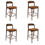 Set of 4 Rust Upholstered Kitchen Stools with Walnut Solid Wood Frames - Uma