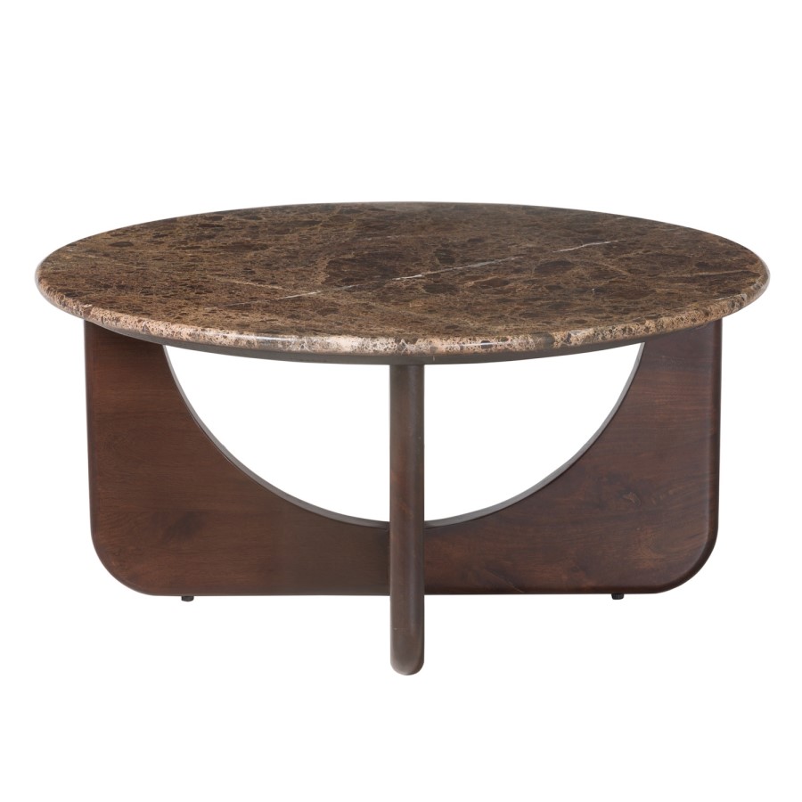 Large Round Brown Marble and Walnut Effect Coffee Table - Ivan