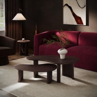 Kidney Shaped Walnut Effect Nest of 2 Coffee Tables - Ivan