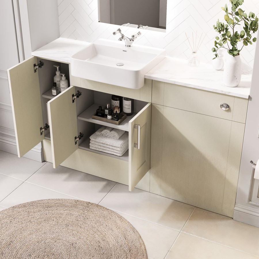 1500mm Beige Toilet and Sink Unit with Storage Unit & Chrome Fittings - Vancouver