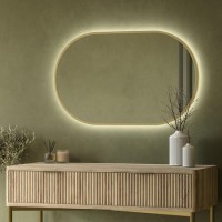 Oval Backlit Brass Wall Mirror with Battery Operated Lights 50 x 80cm - Venus