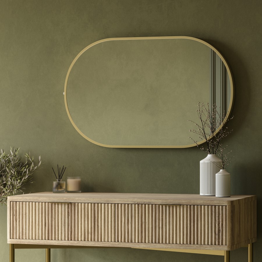 Oval Backlit Brass Wall Mirror with Battery Operated Lights 50 x 80cm - Venus