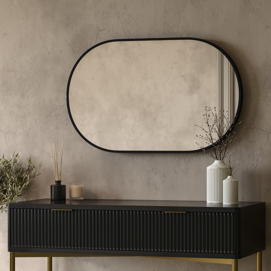 Oval Backlit Black Wall Mirror with Battery Operated Lights 50 x 80cm - Venus