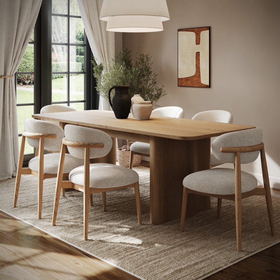GRADE A1 - Large Rustic Oak Extendable Dining Table - Seats 6 - 8 - Wave