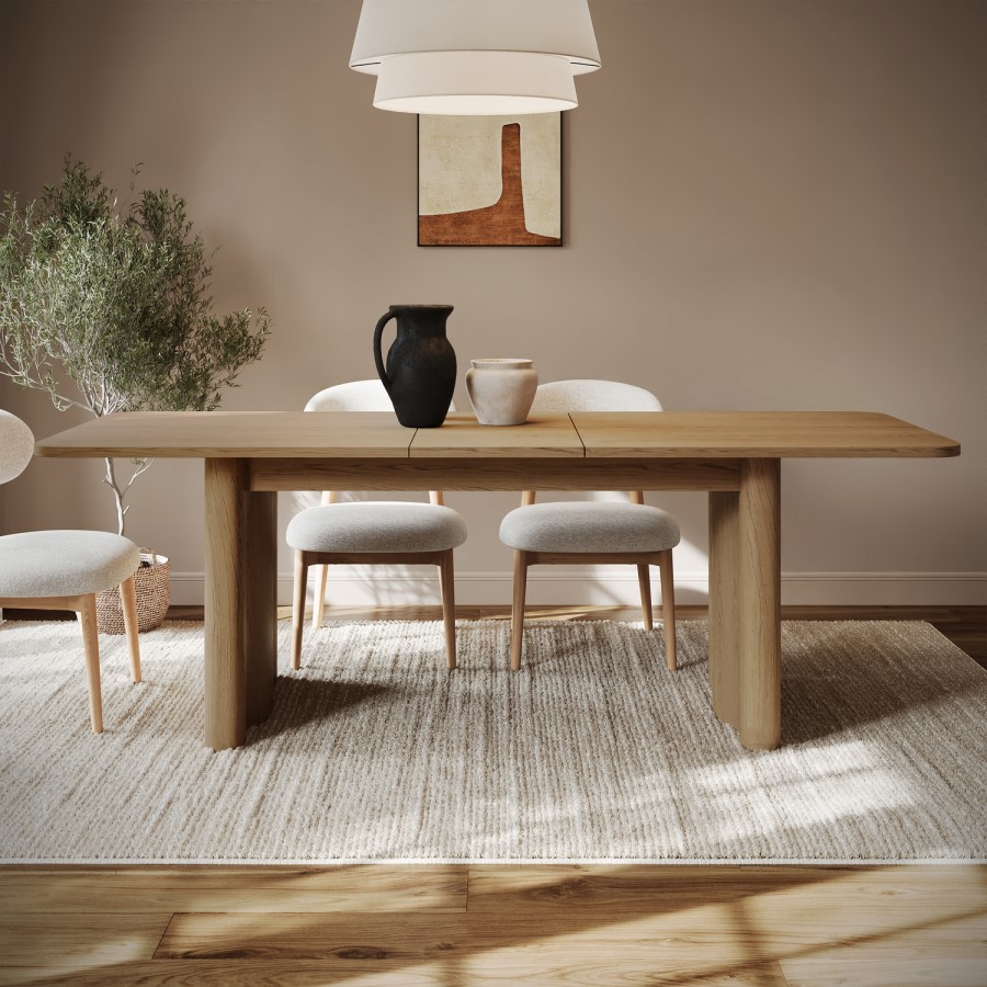 GRADE A1 - Large Rustic Oak Extendable Dining Table - Seats 6 - 8 - Wave
