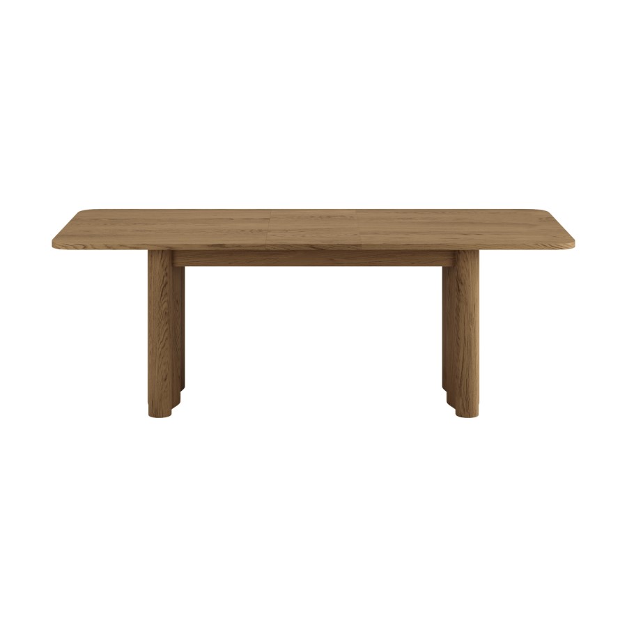 Large Oak Extendable Dining Table Set with 6 Beige Upholstered Dining Chairs - Seats 6 - Wave