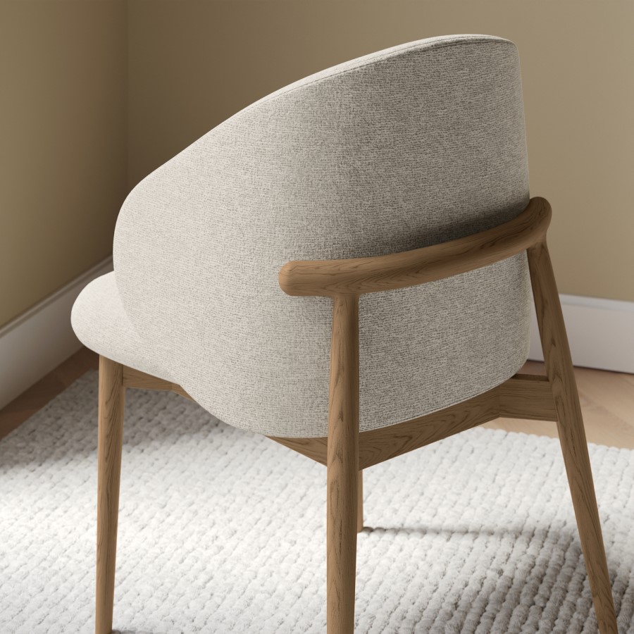 Set of 4 Beige Upholstered Curved Dining Chairs With Solid Oak Exposed Back - Kori