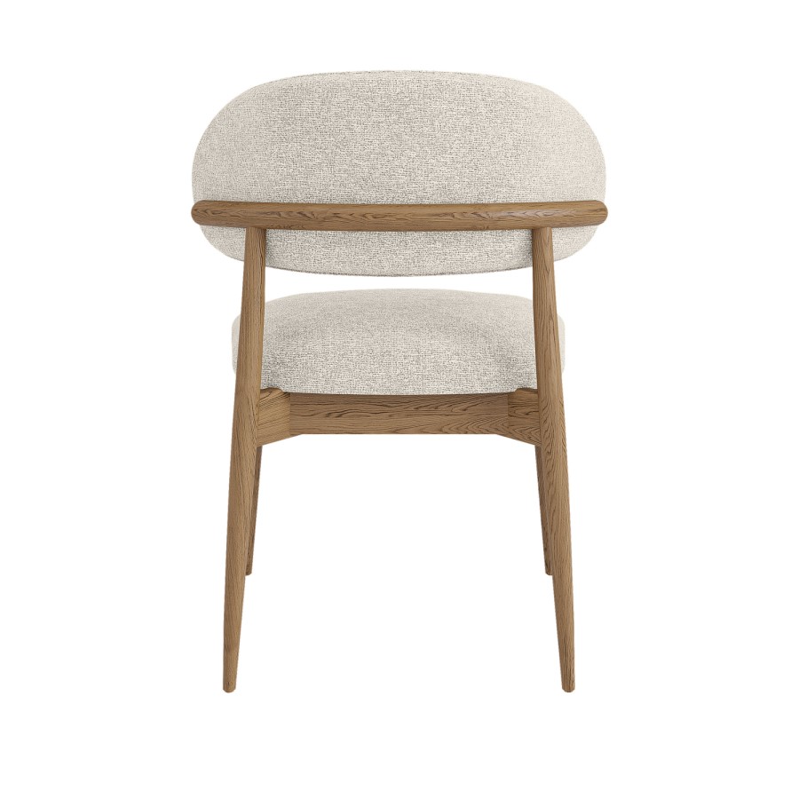 Set of 2 Beige Upholstered Curved Dining Chairs With Solid Wood Exposed Back - Kori