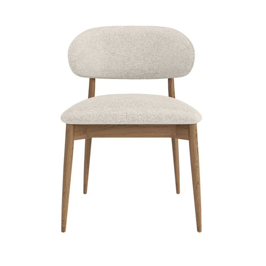 Set of 2 Beige Upholstered Curved Dining Chairs With Solid Wood Exposed Back - Kori