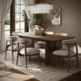 Large Rectangular Walnut Extendable Dining Table Set with 6 Beige Upholstered Chairs - Seats 6 - Wave