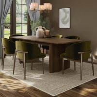 Large Rectangular Walnut Extendable Dining Table Set with 6 Green Upholstered Dining Chairs - Seats 6 - Wave