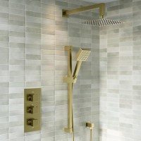 Brushed Brass 2 Outlet Wall Mounted Thermostatic Mixer Shower Set with Hand Shower - Zana