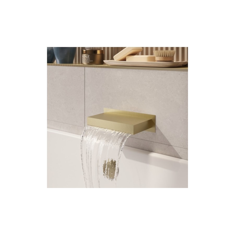 Brushed Brass 2 Outlet Wall Mounted Thermostatic Mixer Shower Set with Bath Filler Spout - Zana