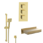 Brushed Brass 2 Outlet Wall Mounted Thermostatic Mixer Shower Set with Bath Filler Spout - Zana