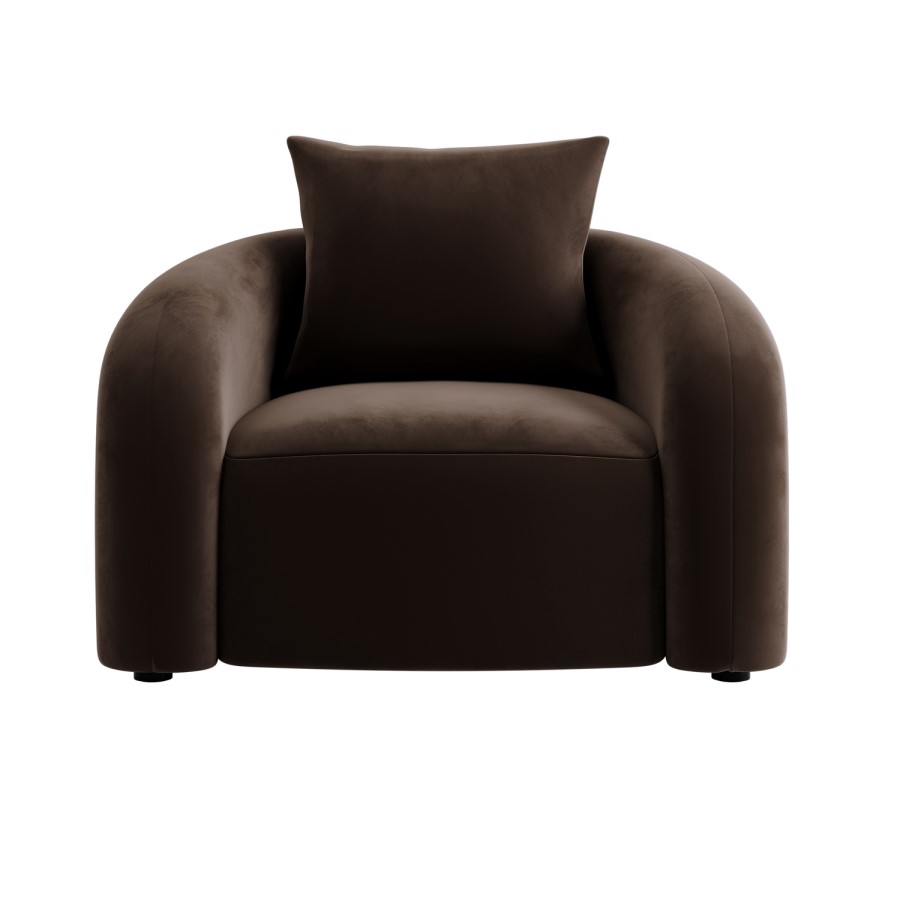 Brown Velvet Accent Chair with Cushion - Zuri