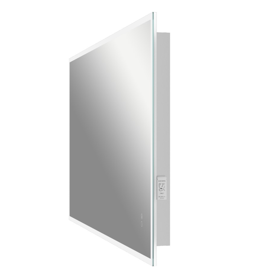 Rectangular Heated Bathroom Mirror with Lights Shaver Socket & Bluetooth Speaker 800 x 600mm - Divine