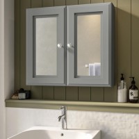 Double Door Grey Bathroom Mirror Cabinet  667 x 600mm - Westbury