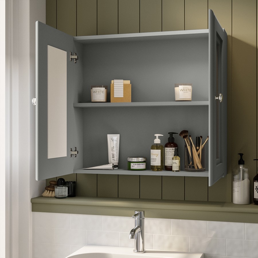 Double Door Grey Bathroom Mirror Cabinet  667 x 600mm - Westbury