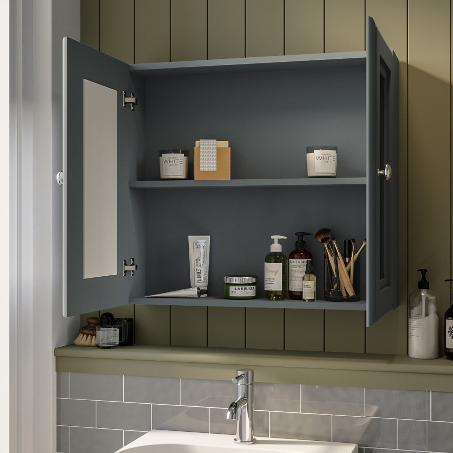 Double Door Dark Grey Bathroom Mirror Cabinet  667 x 600mm - Westbury