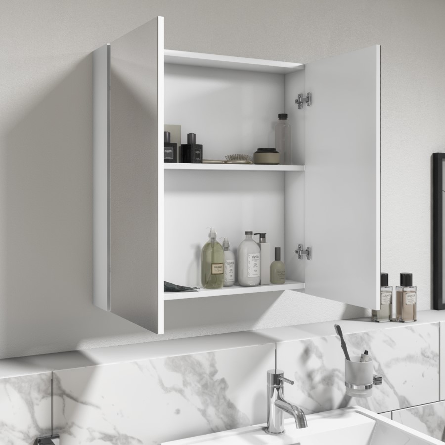 Double Door White Bathroom Mirror Cabinet  600 x 650mm - Pendle