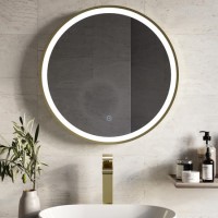Round Brass Heated Bathroom Mirror with Lights 600mm -Antares