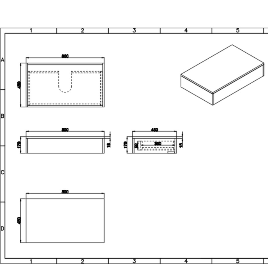 800mm Black Wall Hung Countertop Vanity Unit - Lugo