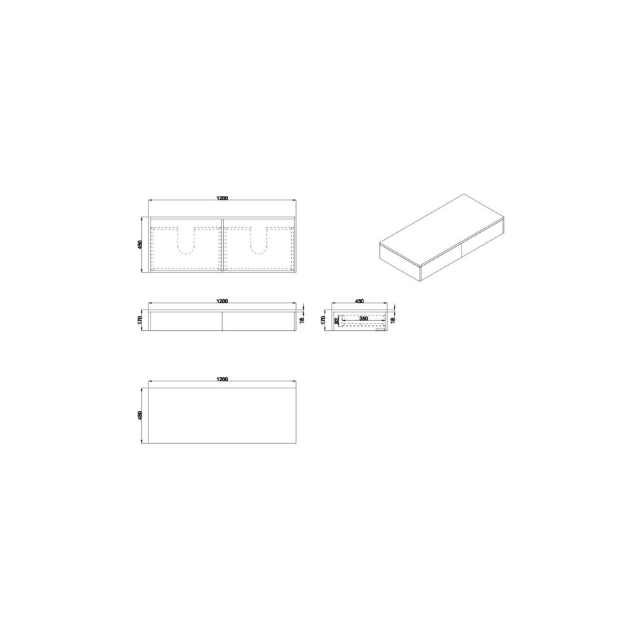 1200mm Black Wall Hung Double Countertop Vanity Unit - Lugo