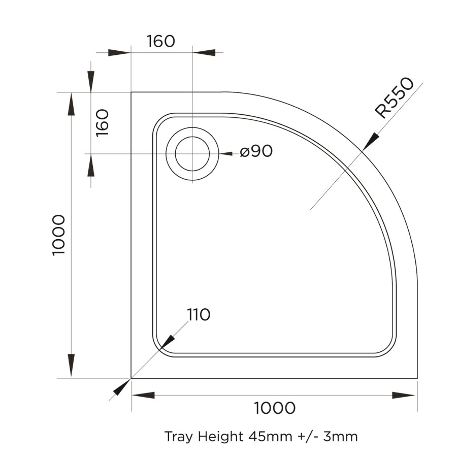 Quadrant Stone Resin Shower Tray 45mm 1000   