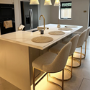 Beige Boucle Kitchen Stool with Gold Legs - Callie