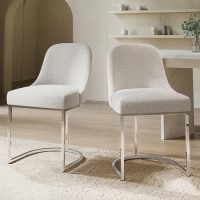 ONLY OPENED - Set of 2 Beige Boucle Dining Chairs with Chrome Legs - Callie