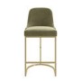 Set of 2 Sage Green Velvet Kitchen Stools with Gold Legs - Callie