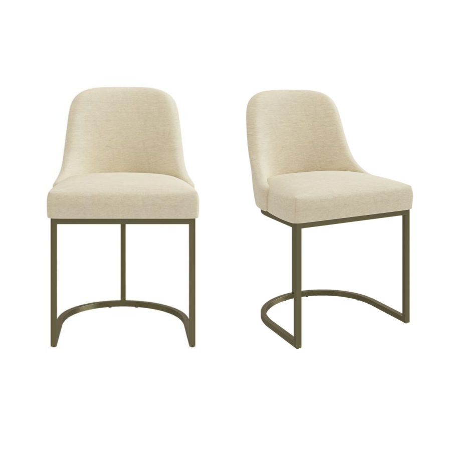 ONLY OPENED - Set of 2 Beige Upholstered Dining Chairs with Brass Legs - Callie