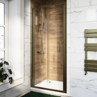 800mm Brushed Brass Bi-Fold Door Shower Enclosure 6mm Glass - Carina
