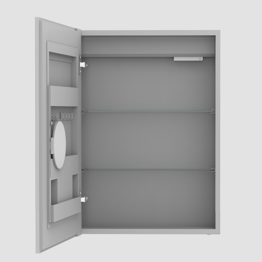 Single Door Chrome Bathroom Mirror Cabinet with Lights & Shaver Socket 500 x 700mm - Celeste