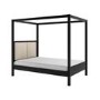 Double Four Poster Bed in Black with Linen Headboard - Charlotte