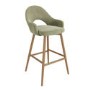 Set of 2 Oak and Sage Green Velvet Kitchen Stools with Back - Colbie