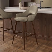 Walnut and Beige Faux Leather Kitchen Stool with Back - Colbie