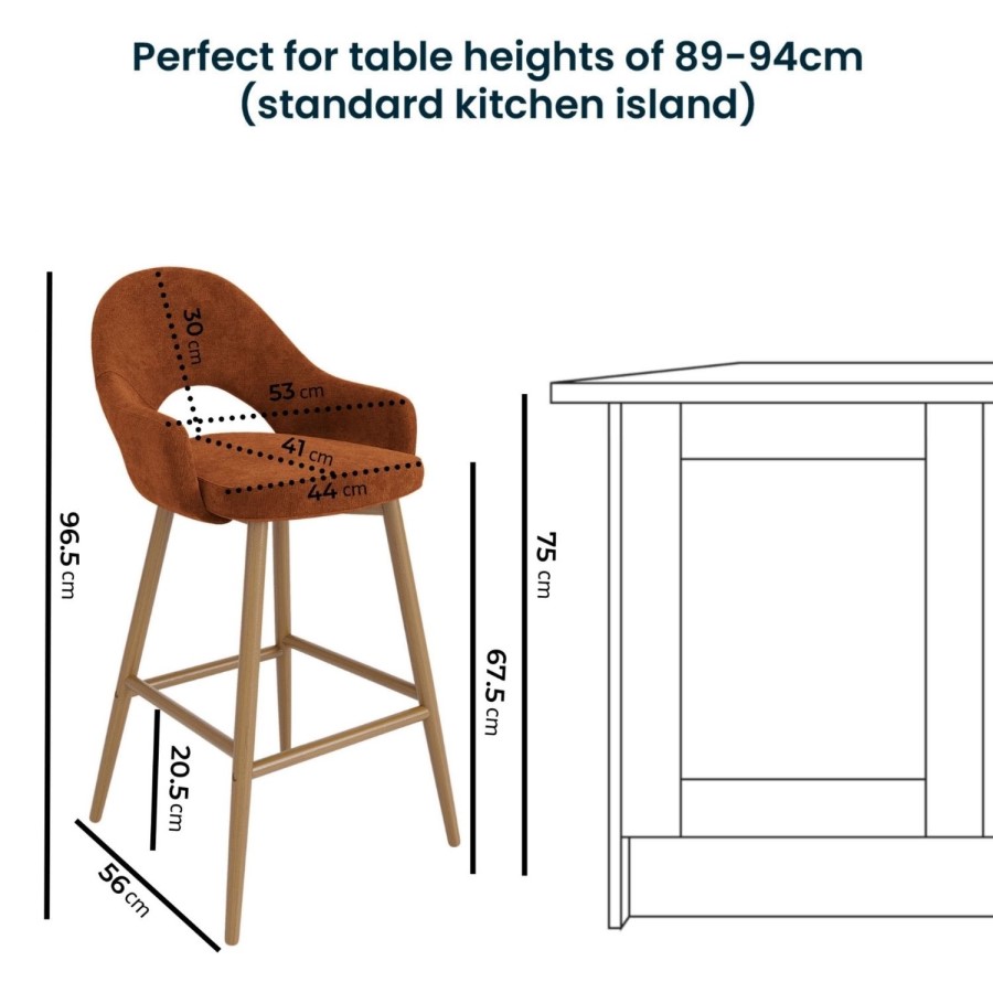 ALMOST PERFECT - Oak and Burnt Orange Upholstered Kitchen Stool with Back - Colbie