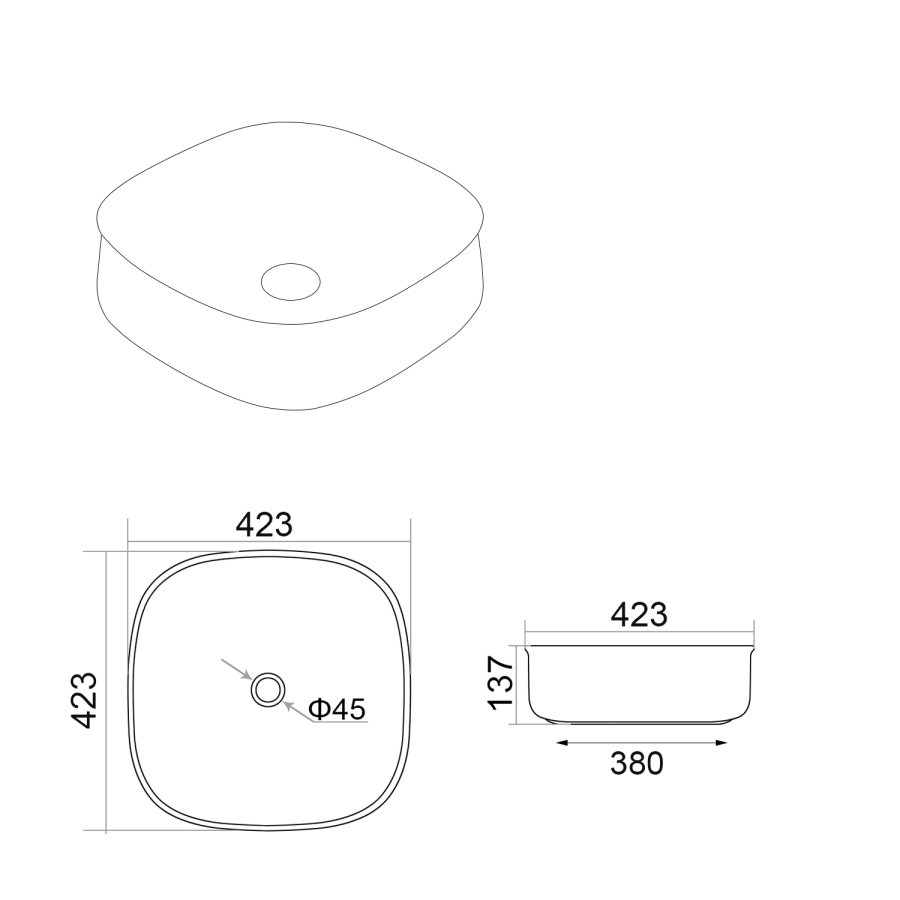 Square Countertop Basin 423mm - Clifton