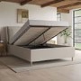 Beige Upholstered King Size Ottoman Bed with Pillow Headboard - Clifton