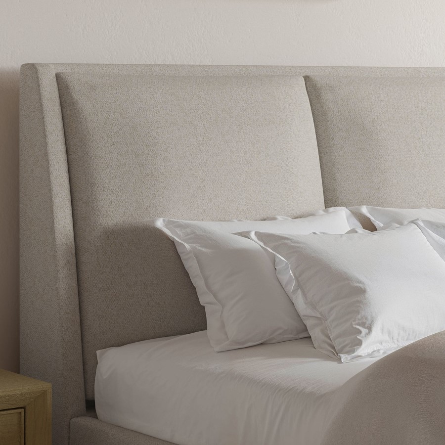 Beige Upholstered King Size Ottoman Bed with Pillow Headboard - Clifton