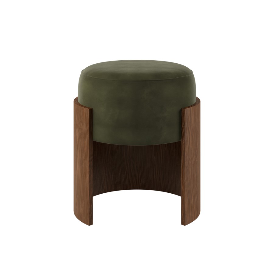 Green Upholstered Bedroom Stool With Curved Walnut Base - Clover