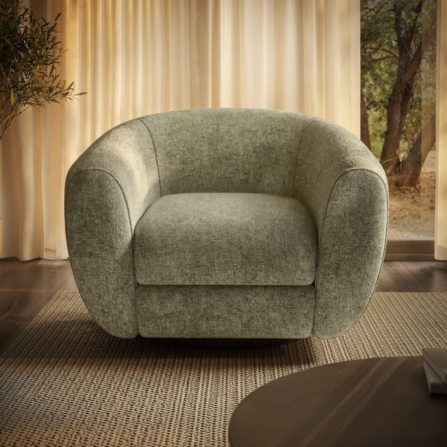 Sage Green Chenille Round Swivel Tub Chair - Celine