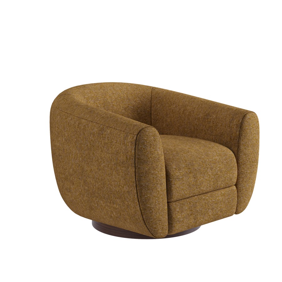 Caramel Brown Chenille Round Swivel Tub Chair - Celine