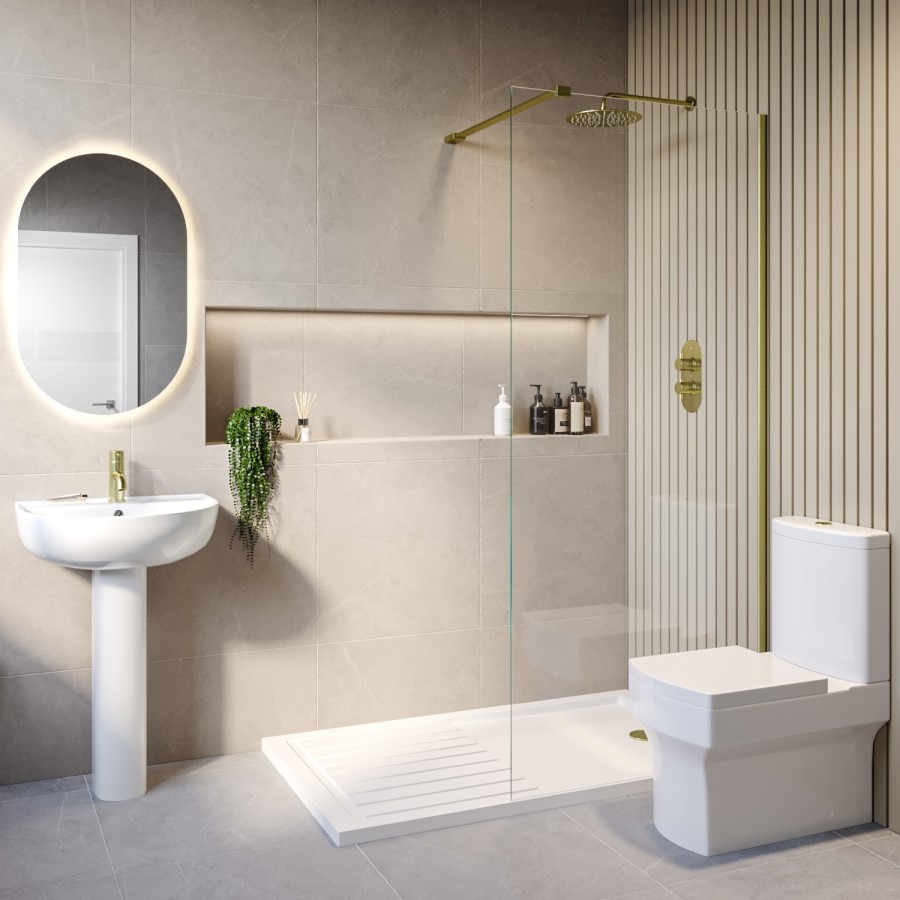 800mm Brushed Brass Shower Screen for Wet Room & Walk In Shower – Corvus
