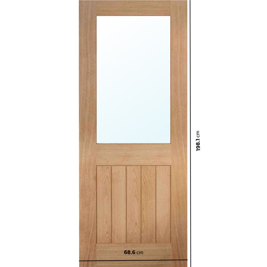 Internal Oak Half-Glazed Cottage Door with Clear Glass - Pre-Finished - 1981 x 686 x 35mm - Mexicano - Dalby