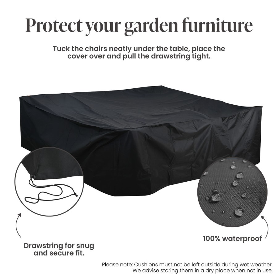 260 x 180 x 80cm Waterproof Black Garden Dining Set Furniture Cover