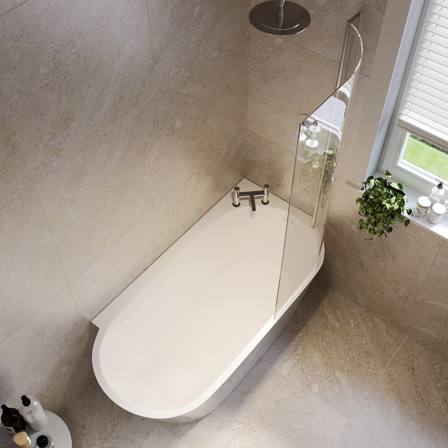 Chrome Hinged Shower Bath Screen 1450 x 730mm - For Cove & Lisbon Shower Baths