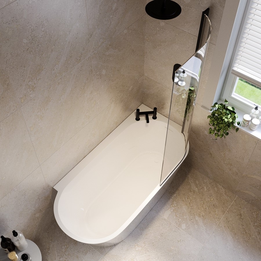 Matt Black Hinged Shower Bath Screen 1450 x 730mm - For Cove & Lisbon Shower Baths